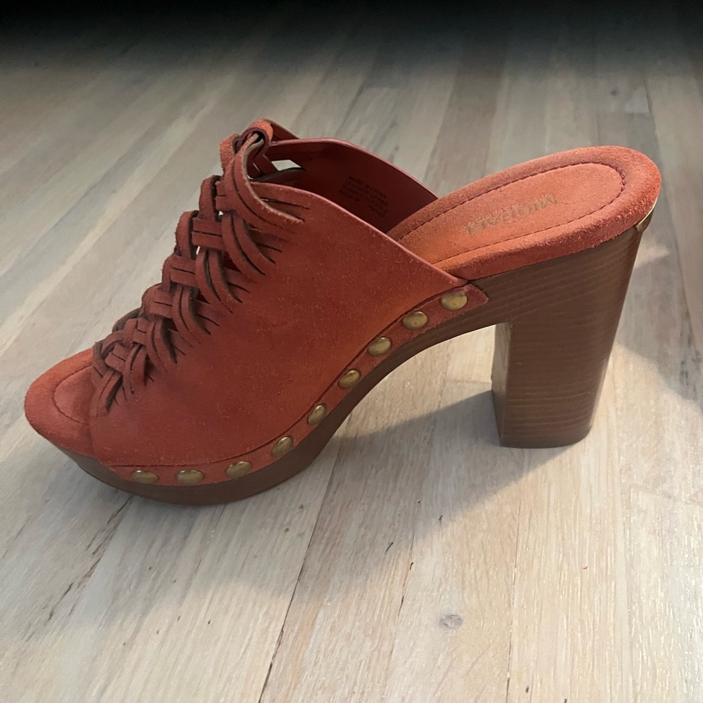Michael Kors Orange Suede Mules with Gold Studs